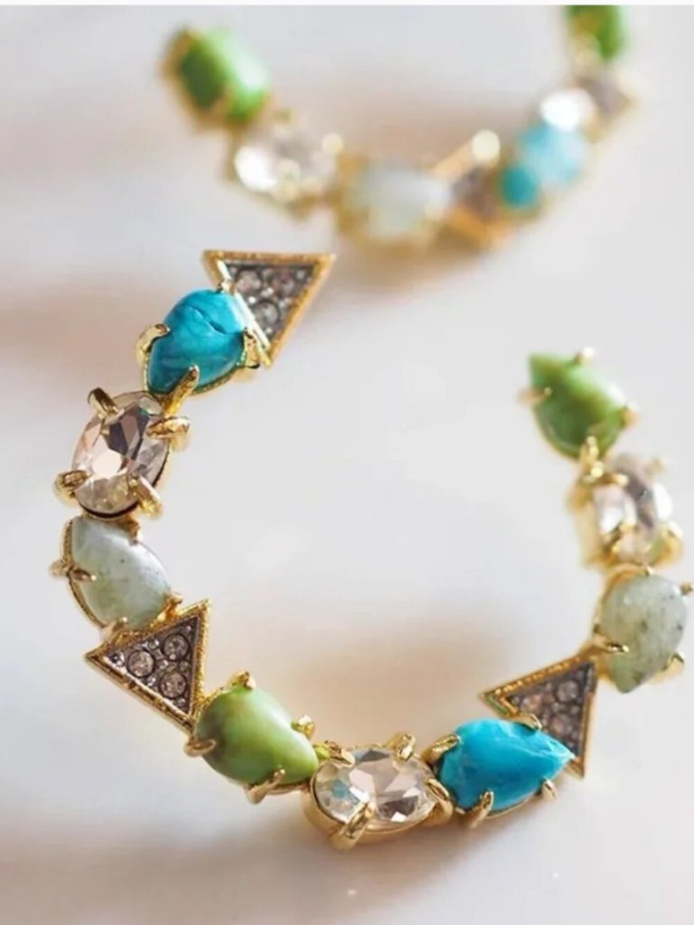 Alexis Bittar Multicolor Crystal Statement Hoop Earrings Gold Tone
